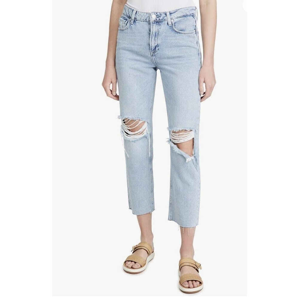 NWT PAIGE Womens Noella Doretta Destructed Jeans Cropped Straight Raw Hem Sz 29